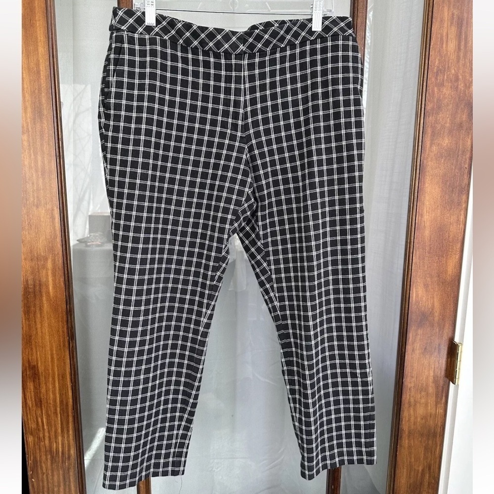 J.JILL Pants Women 14 Premium Bi Stretch Black White  Plaid Dress Casual‎ Preppy